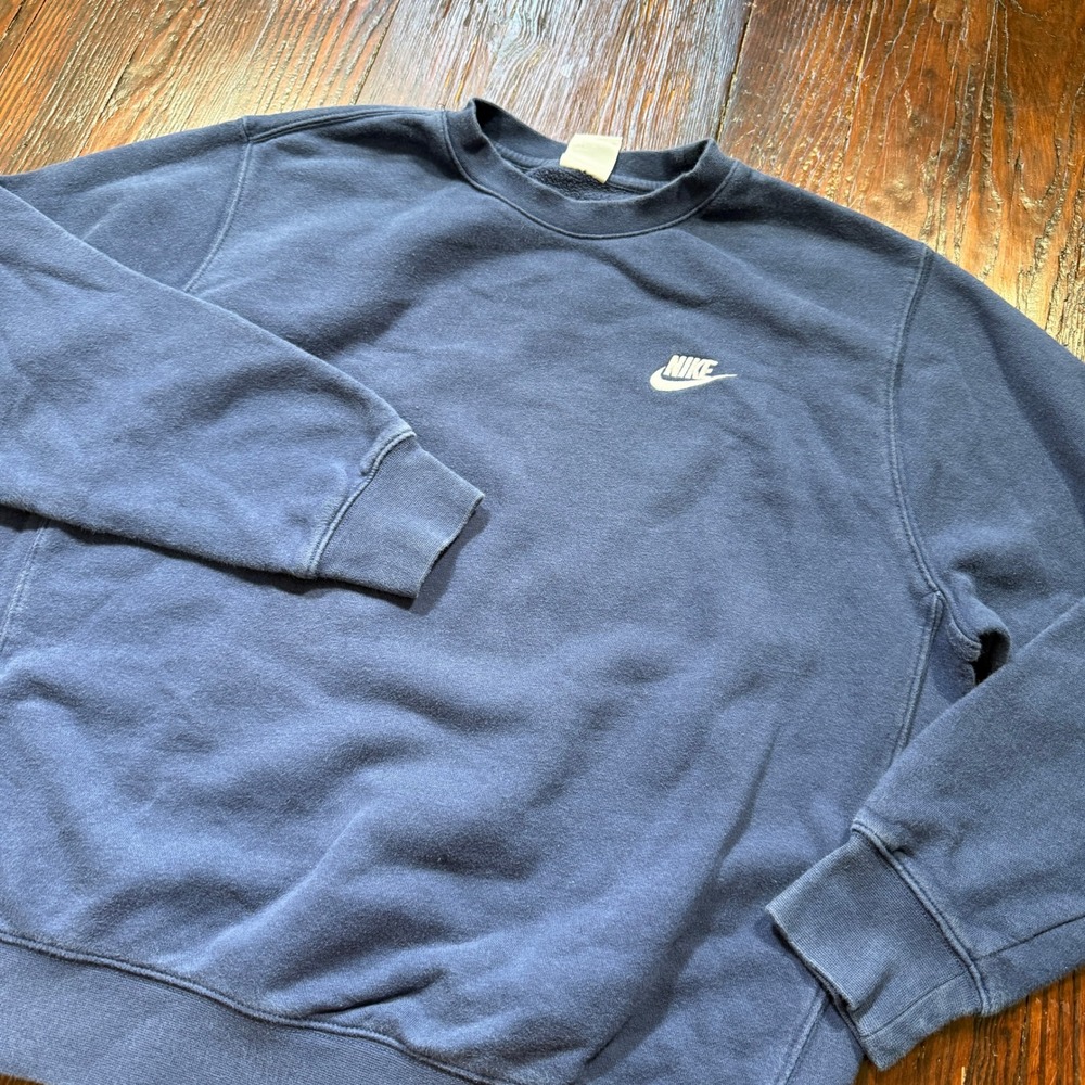 Nike Sweatshirt Womens M Navy Blue Club Fleece Crewneck Logo 90s
